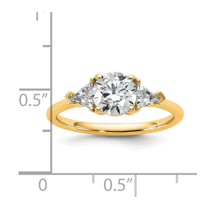 14K Yellow Gold 1 1/2 carat Certified Lab Grown Diamond VS/SI+ G+ Round and Triangle Complete Three Stone Engagement Ring