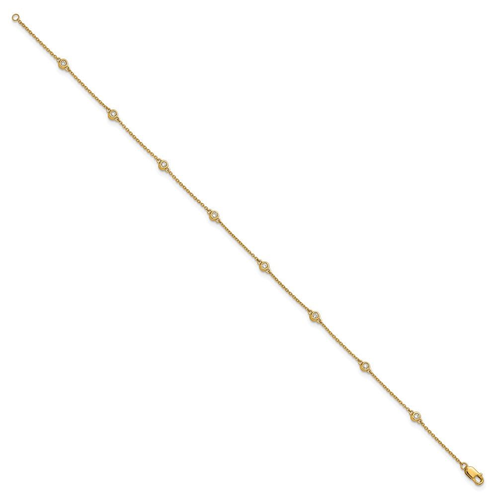 14K Yellow Gold Complete 1/5 carat Bezel-set Diamond and Cable Chain 8-Station 9 Inch Anklet