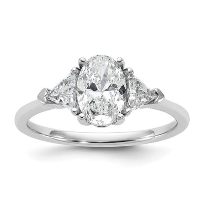 14K White Gold 1/2 carat Lab Grown Diamond VS+ F+ Trillion and 1 carat Oval Center Semi Mount Three Stone Engagement Ring