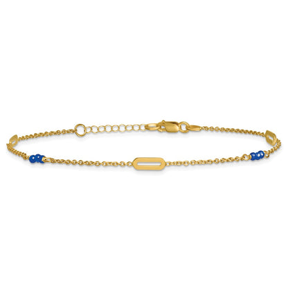 14K Yellow Gold Polished Blue Spinel Beads and Ovals 9 Inch Plus 1 Inch Extender - Total 10 Inch Anklet