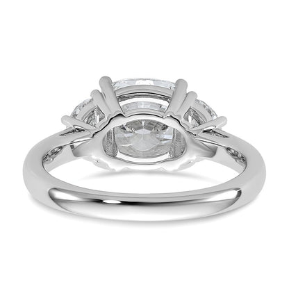 14K White Gold 3 1/8 carat Certified Lab Grown Diamond VS/SI+ G+ Complete Cushion and Half Moon Three Stone Engagement Ring
