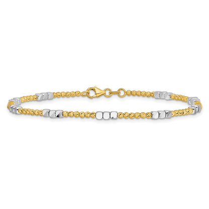 14K Two-Tone Gold Two-tone Diamond-cut Round and Square Beaded 7.5 Inch Bracelet