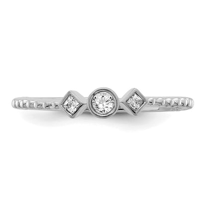 14K White Gold Scalloped Wedding Band Ring Petite 3-Stone 1/15 carat Round Diamond Complete Promise/Engagement Ring