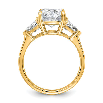 14K Yellow Gold 1 carat Lab Grown Diamond VS/SI+ G+ Triangle 3 carat Cushion Center Semi Mount Three Stone Engagement Ring