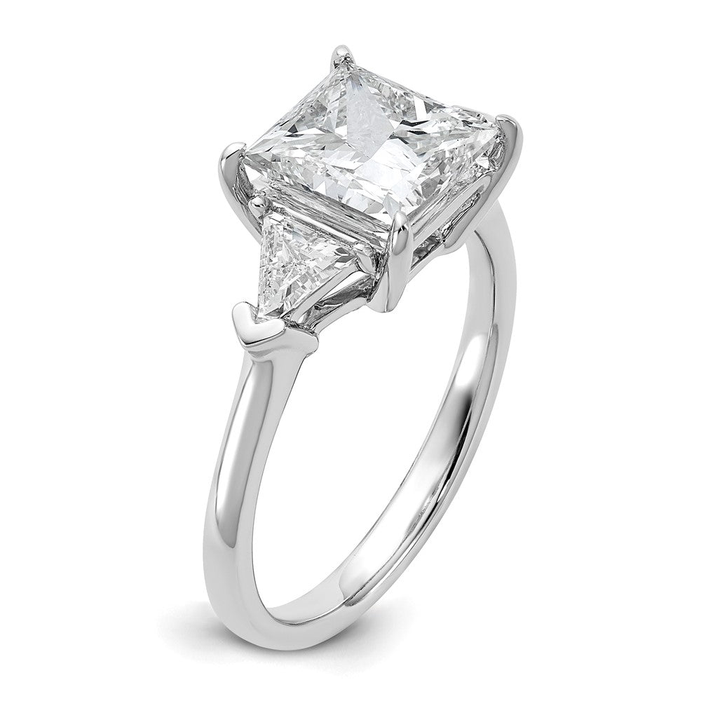 14K White Gold 5/8 carat Lab Grown Diamond VS/SI+ G+ Trillion and 2 1/2 carat Princess Center Semi Mount Three Stone Engagement Ring