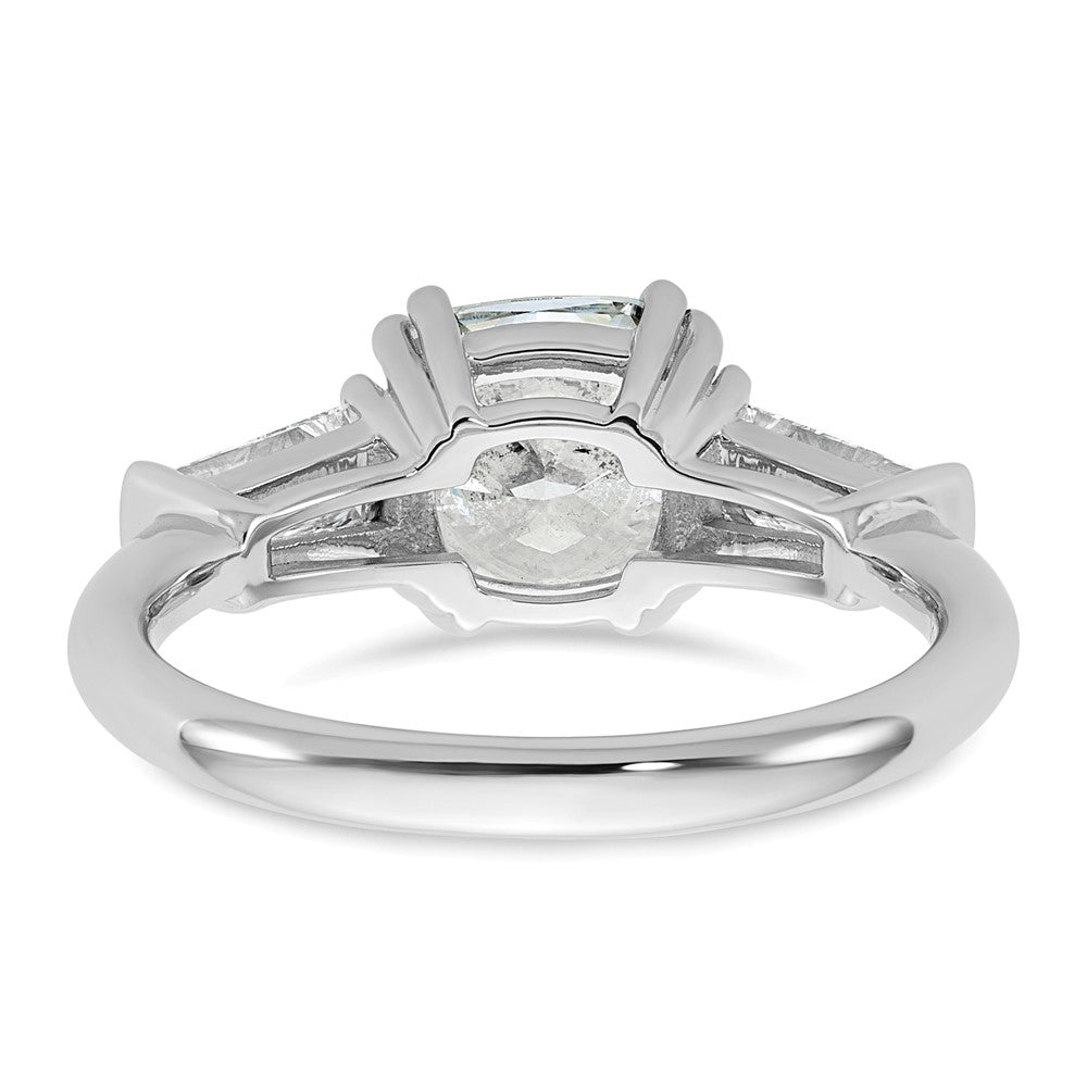 14K White Gold 5/8 carat Lab Grown Diamond VS+ F+ Tapered Baguette 2 carat Cushion Center Semi Mount Three Stone Engagement Ring