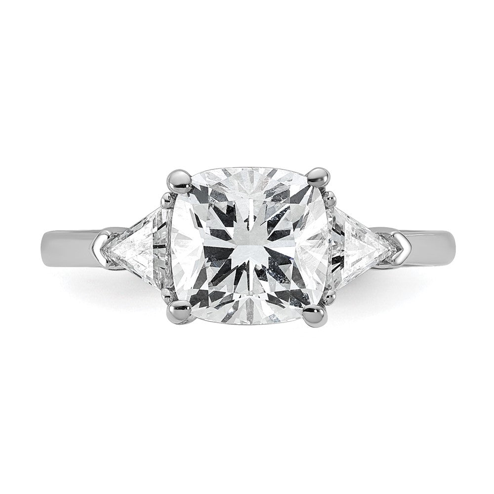 14K White Gold 2 1/2 carat Certified Lab Grown Diamond VS+ F+ Cushion and Triangle Complete Three Stone Engagement Ring