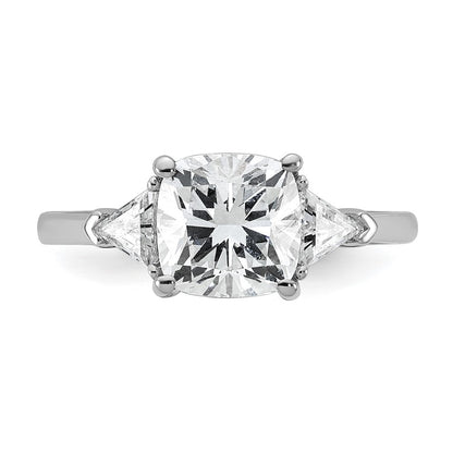 14K White Gold 2 1/2 carat Certified Lab Grown Diamond VS+ F+ Cushion and Triangle Complete Three Stone Engagement Ring