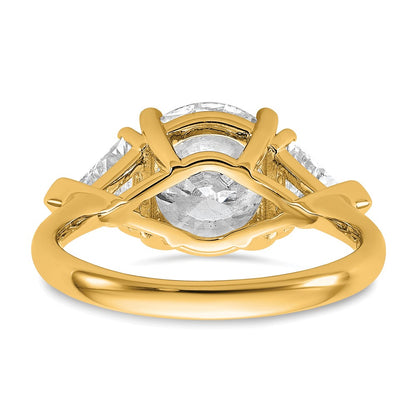 14K Yellow Gold 4 1/8 carat Certified Lab Grown Diamond VS/SI+ G+ Round and Triangle Complete Three Stone Engagement Ring