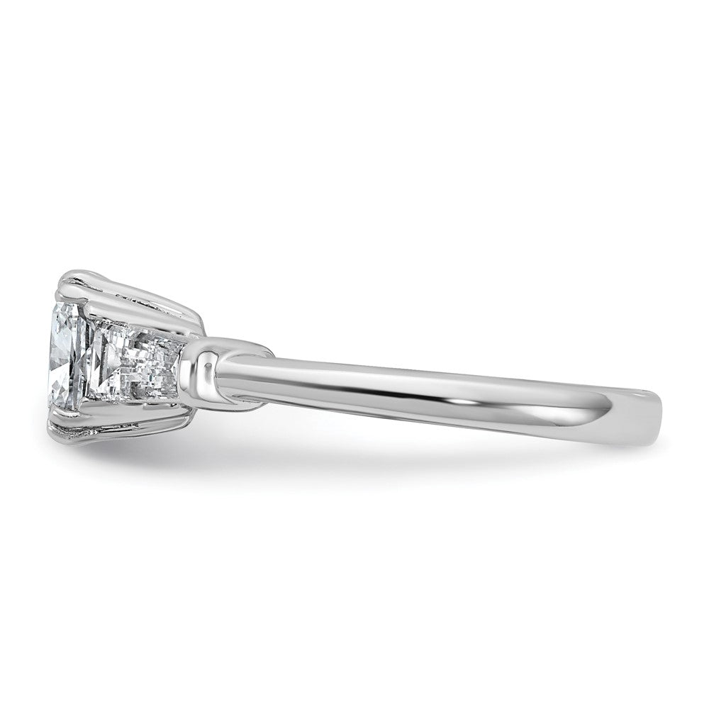 14K White Gold 2 carat Lab Grown Diamond VS+ F+ Cushion and Tapered Baguette Complete Three Stone Engagement Ring