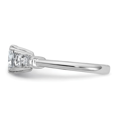 14K White Gold 2 carat Lab Grown Diamond VS+ F+ Cushion and Tapered Baguette Complete Three Stone Engagement Ring
