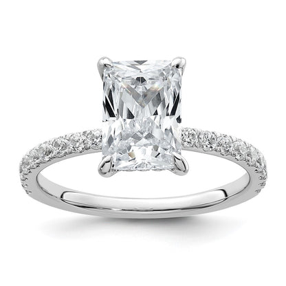 14K White Gold 2 3/8 carat Certified Lab Grown Diamond VS/SI+ G+ Radiant Complete Solitaire with Flair Engagement Ring
