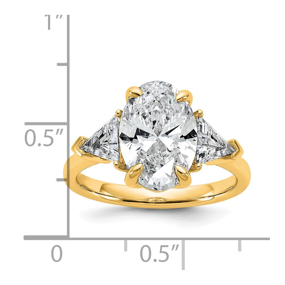 14K Yellow Gold 4 1/8 carat Certified Lab Grown Diamond VS+ F+ Complete Oval and Trillion Three Stone Engagement Ring