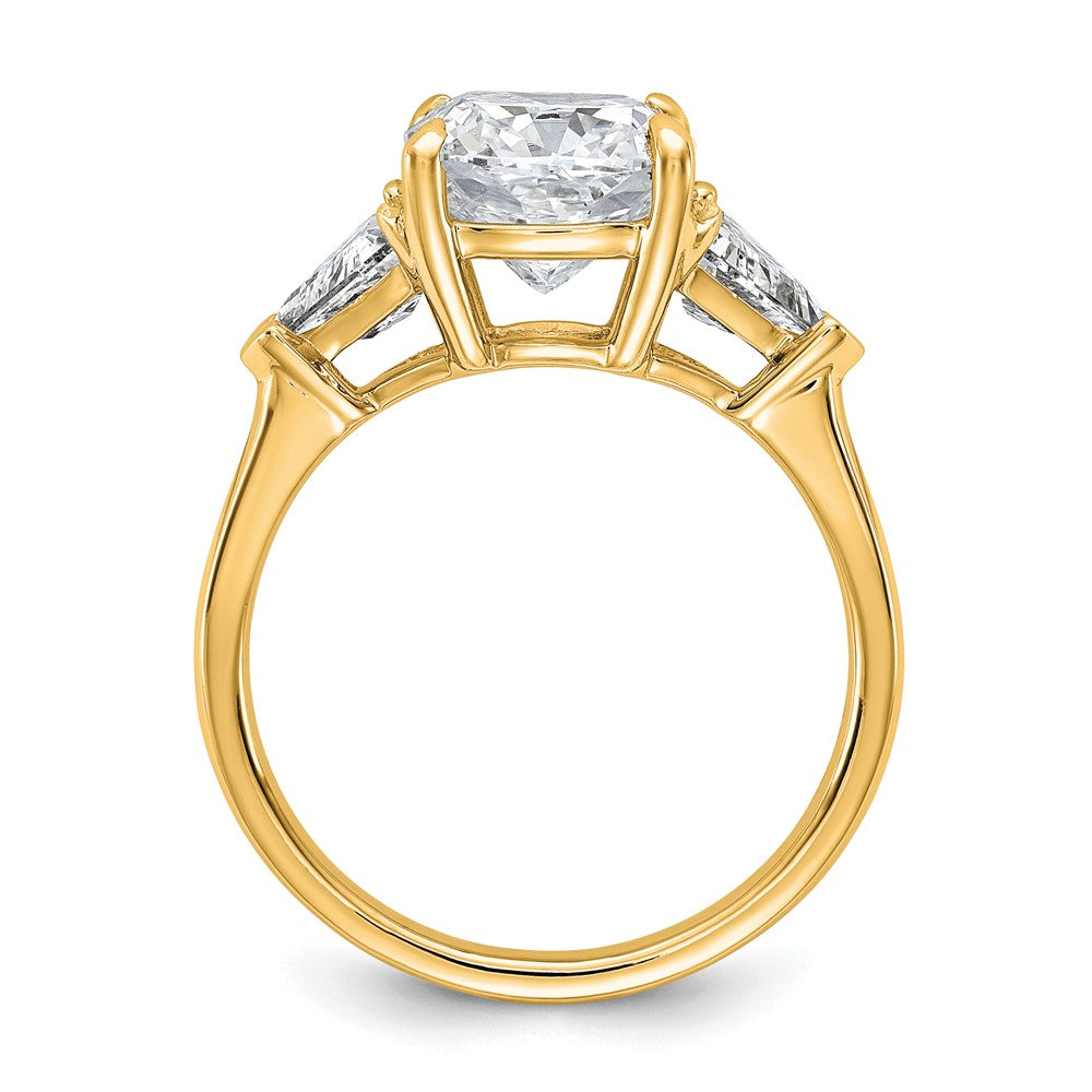 14K Yellow Gold 1 carat Lab Grown Diamond VS+ F+ Triangle 3 carat Cushion Center Semi Mount Three Stone Engagement Ring