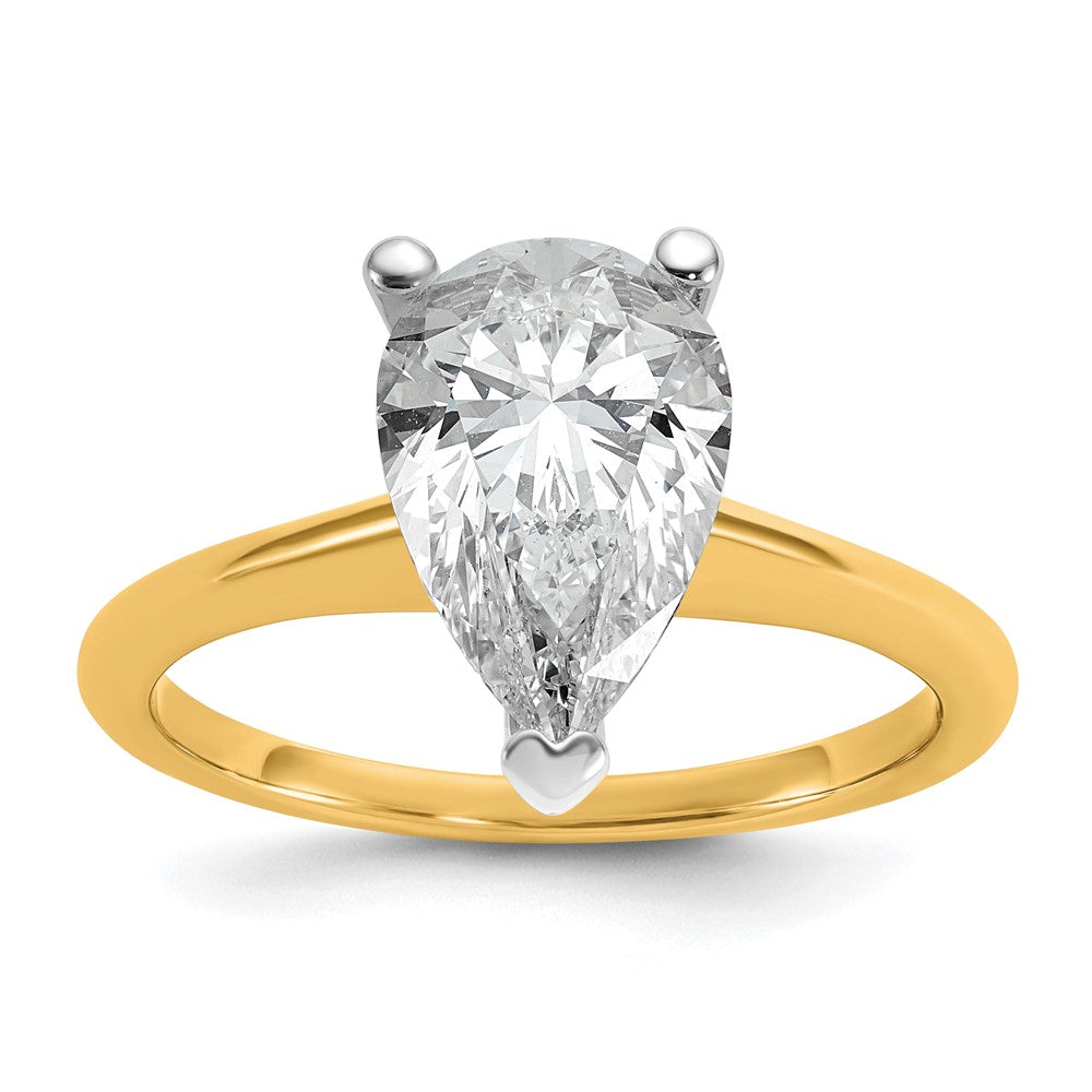 14K Two-Tone Gold Two-tone 2 1/2 carat Lab Grown Diamond VS+ F+ Pear Solitaire Complete Engagement Ring