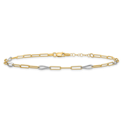 14K Two-Tone Gold Two-tone Paperclip Link 9 Inch Plus 1 Inch Extender - Total 10 Inch Anklet