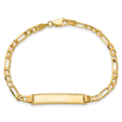 14K Yellow Gold Polished Solid Chain/Solid Plate Flat Figaro Link Diamond-cut 29x6.5mm Plate 7 Inch ID Bracelet