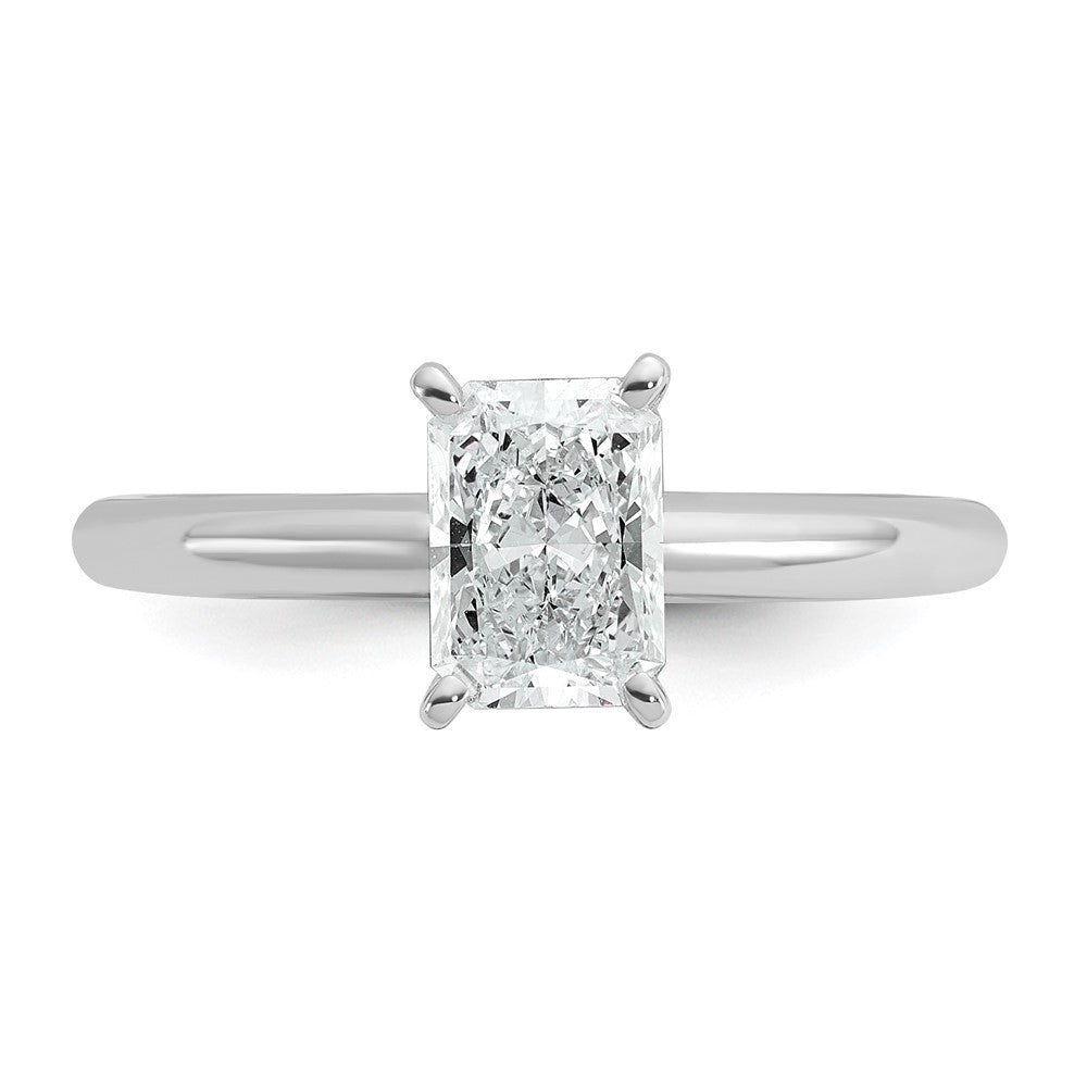 14K White Gold 1 carat Lab Grown Diamond VS+ F+ Radiant Solitaire Complete Engagement Ring