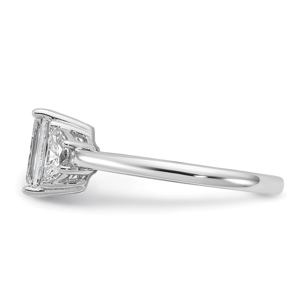 14K White Gold 2 carat Certified Lab Grown Diamond VS/SI+ G+ Complete Emerald and Half Moon Three Stone Engagement Ring