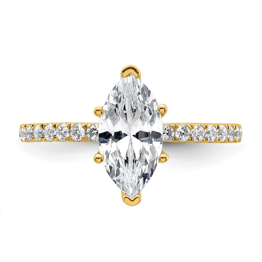 14K Yellow Gold 2 carat Certified Lab Grown Diamond VS+ F+ Marquise Complete Solitaire with Flair Engagement Ring