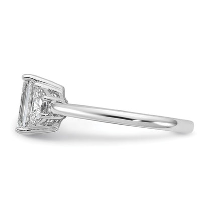 14K White Gold 1/2 carat Lab Grown Diamond VS/SI+ G+ Semi Mount Emerald and Half Moon Three Stone Engagement Ring