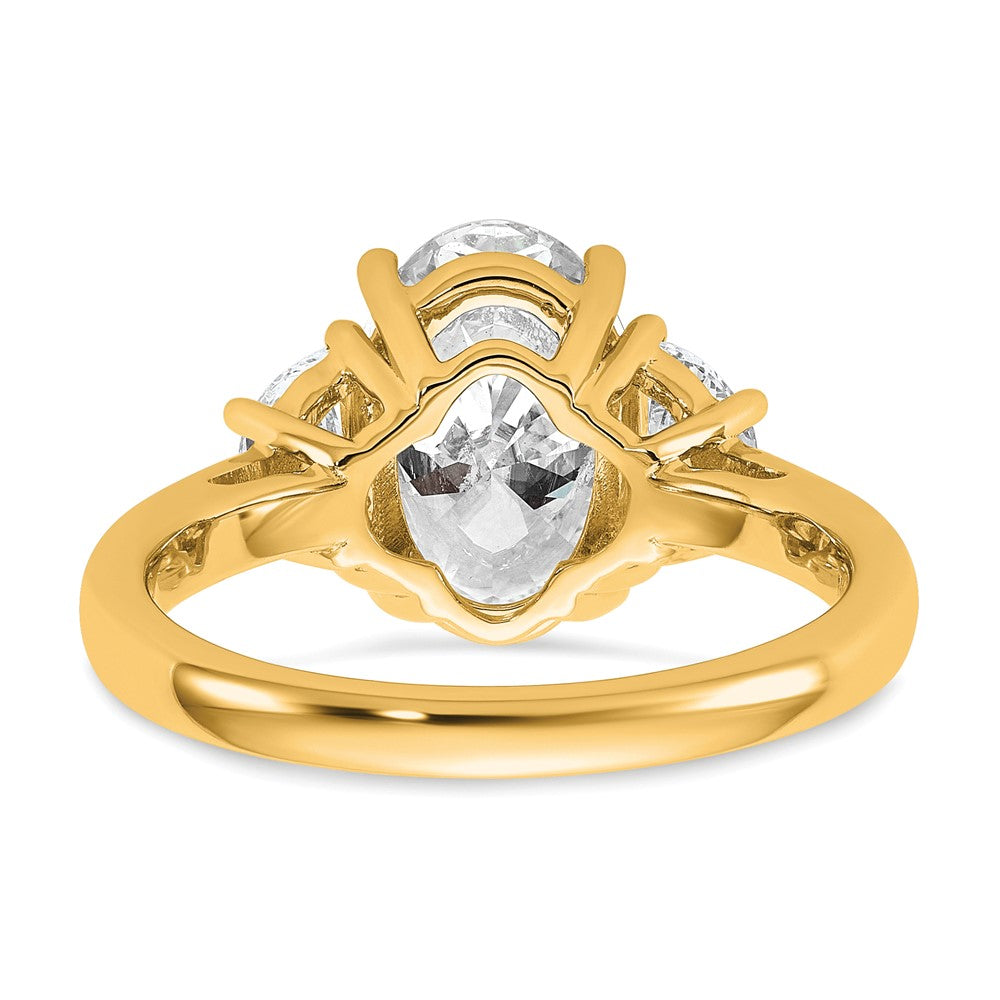 14K Yellow Gold 3 1/8 carat Certified Lab Grown Diamond VS+ F+ Complete Oval and Half Moon Three Stone Engagement Ring