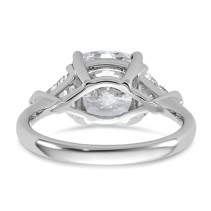 14K White Gold 1 carat Lab Grown Diamond VS+ F+ Triangle 3 carat Cushion Center Semi Mount Three Stone Engagement Ring