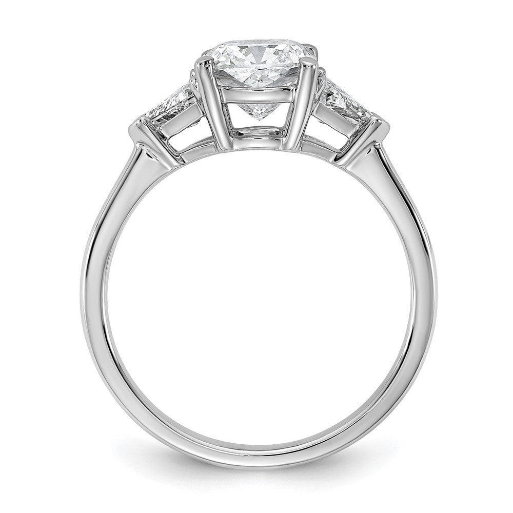 14K White Gold 1/2 carat Lab Grown Diamond VS/SI+ G+ Triangle 1 1/2 carat Cushion Center Semi Mount Three Stone Engagement Ring