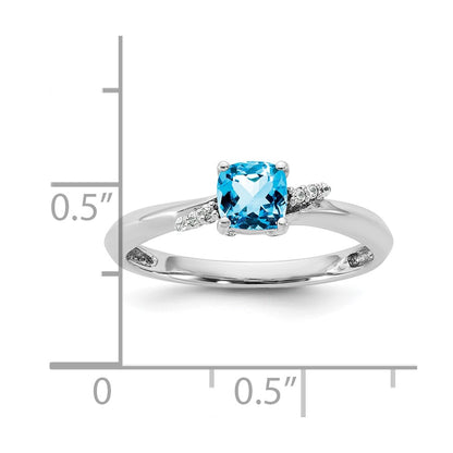 14K White Gold Polished Diamond and Blue Topaz Fashion Ring