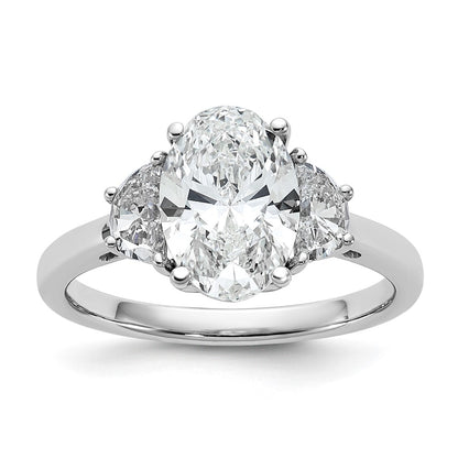 14K White Gold 2 1/2 carat Certified Lab Grown Diamond VS+ F+ Complete Oval and Half Moon Three Stone Engagement Ring