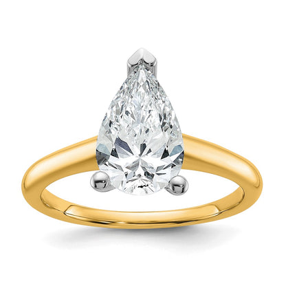 14K Two-Tone Gold Two-tone 2 carat Certified Lab Grown Diamond VS+ F+ Pear Solitaire Complete Engagement Ring