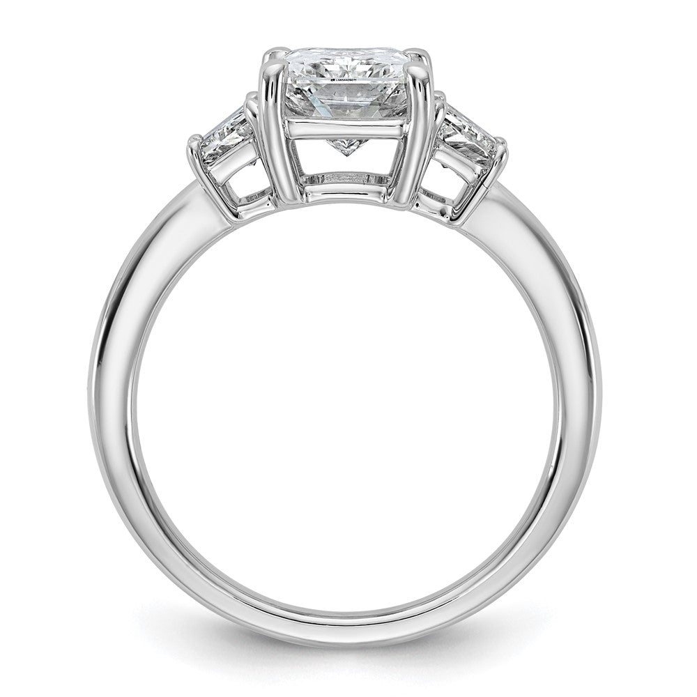 14K White Gold 3/4 carat Lab Grown Diamond VS+ F+ Trapezoid 2 carat Radiant Center Semi Mount Three Stone Engagement Ring