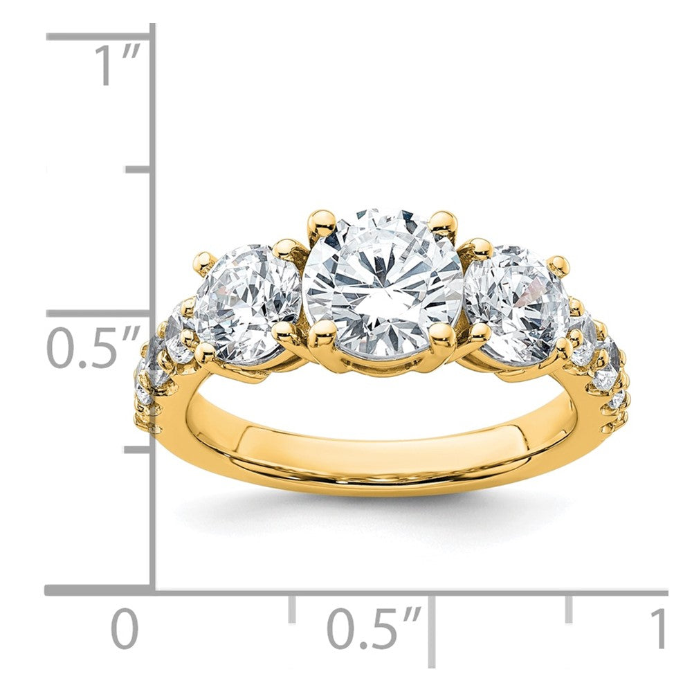 14K Yellow Gold 3 carat Lab Grown Diamond VS/SI+ G+ Round Complete Three Stone Engagement Ring