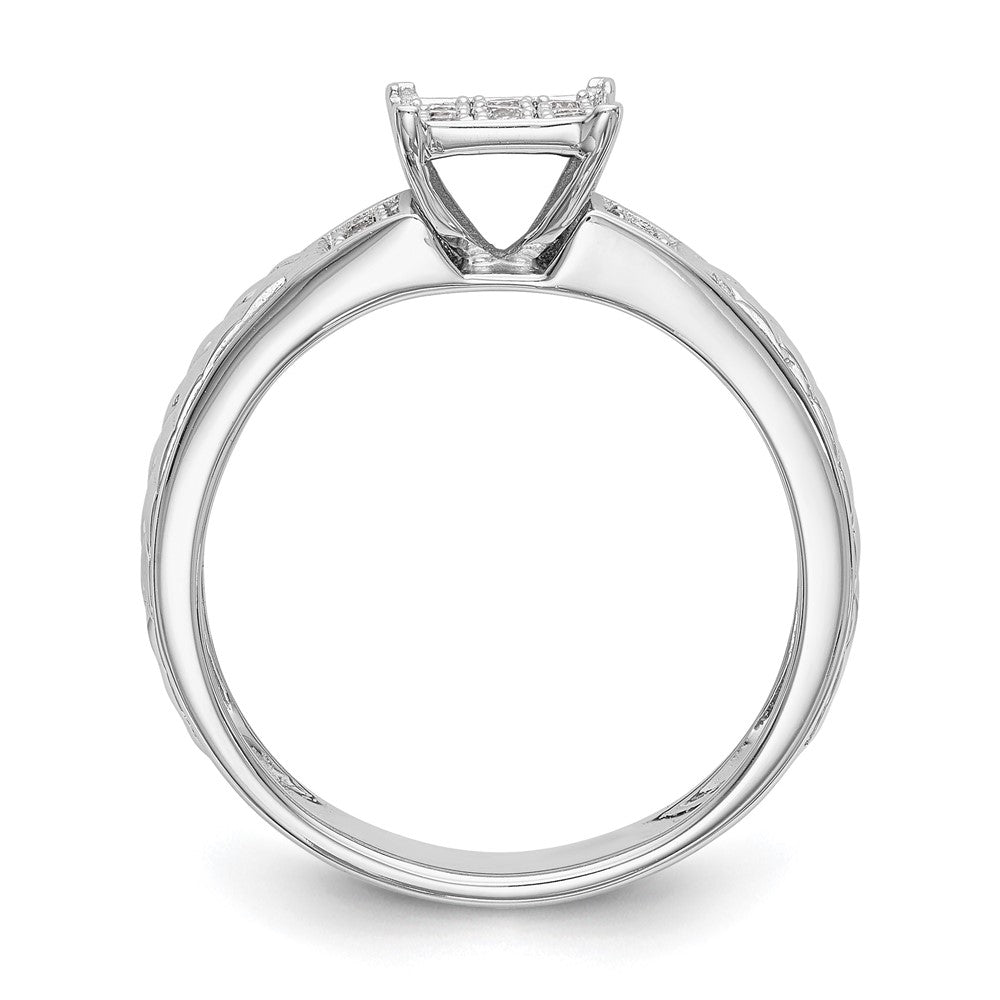 14K White Gold Square Cluster AA Quality 1/6 carat Diamond Trio Complete Engagement Ring