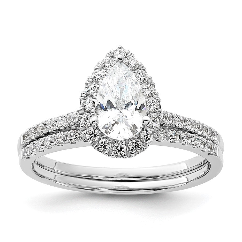 14K White Gold Halo (Holds 1 carat (8x5mm) Pear Center) 1/3 carat Diamond Semi-mount Engagement Ring