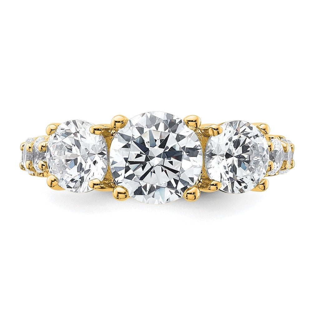 14K Yellow Gold 4 carat Lab Grown Diamond VS/SI+ G+ Round Complete Three Stone Engagement Ring