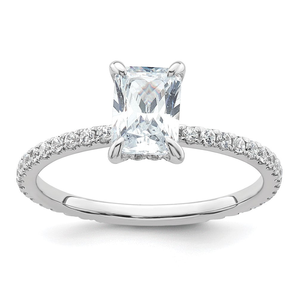 14K White Gold 1 1/3 carat Certified Lab Grown Diamond VS+ F+ Radiant Complete Solitaire with Flair Engagement Ring