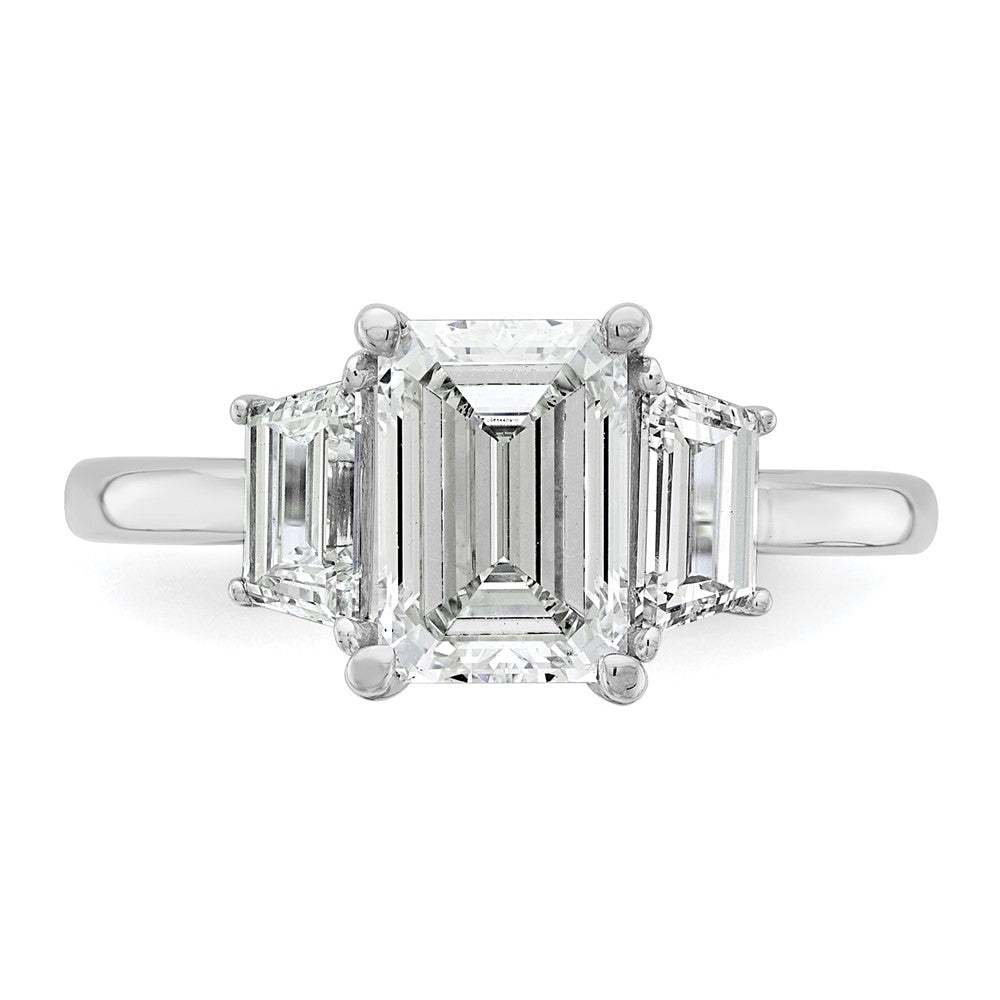 14K White Gold 2 3/4 carat Lab Grown Diamond VS+ F+ Complete Emerald and Trapezoid Engagement Ring