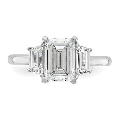 14K White Gold 2 3/4 carat Lab Grown Diamond VS+ F+ Complete Emerald and Trapezoid Engagement Ring