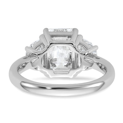 14K White Gold 1 carat Lab Grown Diamond VS/SI+ G+ Semi Mount Emerald and Half Moon Three Stone Engagement Ring