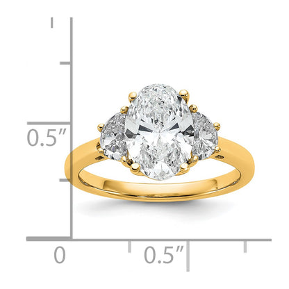 14K Yellow Gold 2 1/2 carat Certified Lab Grown Diamond VS/SI+ G+ Complete Oval and Half Moon Three Stone Engagement Ring