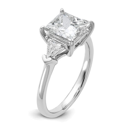14K White Gold 5/8 carat Lab Grown Diamond VS+ F+ Trillion and 2 1/2 carat Princess Center Semi Mount Three Stone Engagement Ring