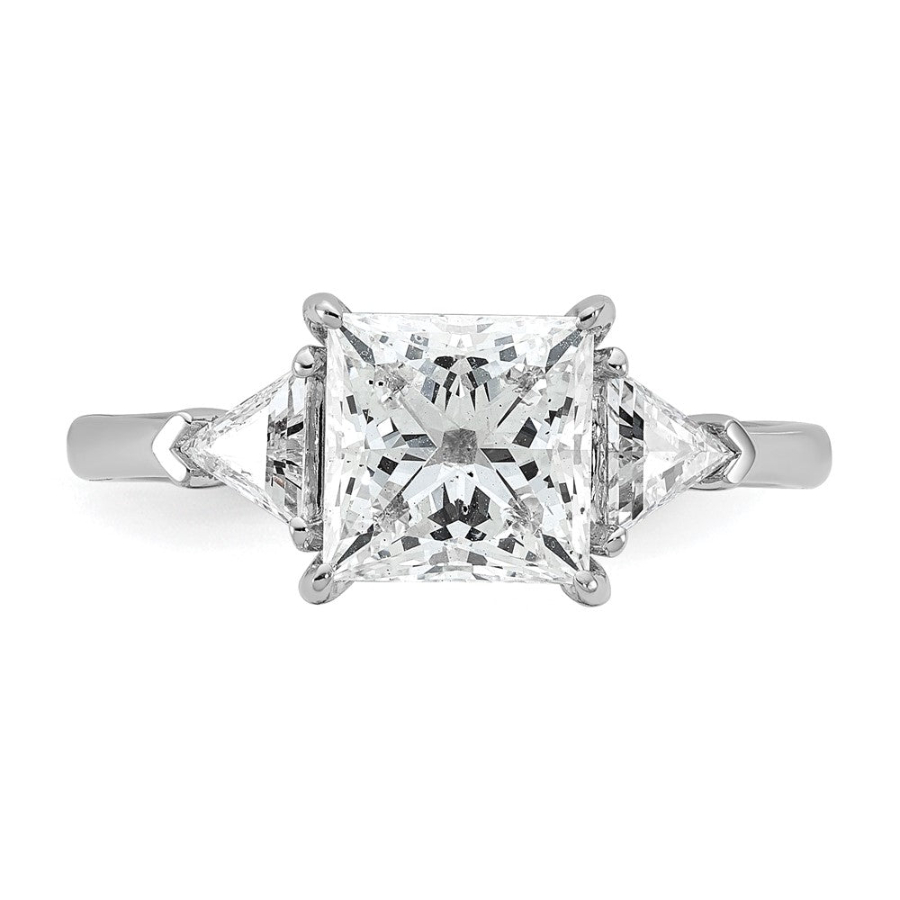 14K White Gold 1/2 carat Lab Grown Diamond VS/SI+ G+ Trillion and 2 carat Princess Center Semi Mount Three Stone Engagement Ring
