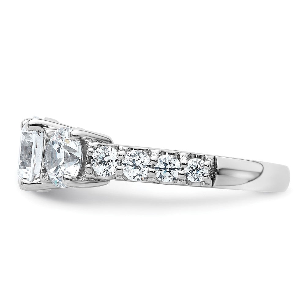 14K White Gold 3 carat Lab Grown Diamond VS+ F+ Round Complete Three Stone Engagement Ring