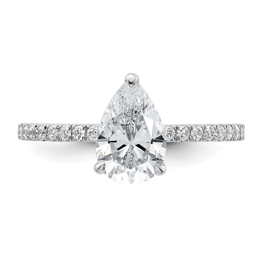 14K White Gold 1 3/8 carat Certified Lab Grown Diamond VS+ F+ Pear Complete Solitaire with Flair Engagement Ring