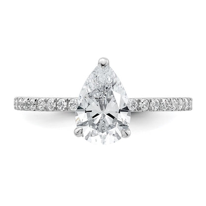 14K White Gold 1 3/8 carat Certified Lab Grown Diamond VS+ F+ Pear Complete Solitaire with Flair Engagement Ring
