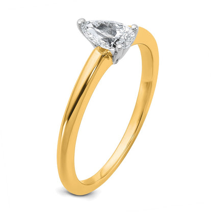 14K Two-Tone Gold Two-tone 1/2 carat Certified Lab Grown Diamond VS+ F+ Pear Solitaire Complete Engagement Ring