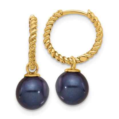 14K Yellow Gold 7-8mm Black and Freshwater Cultured Pearl Removable Dangle Hoop Earrings