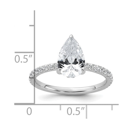 14K White Gold 2 carat Certified Lab Grown Diamond VS/SI+ G+ Pear Complete Solitaire with Flair Engagement Ring