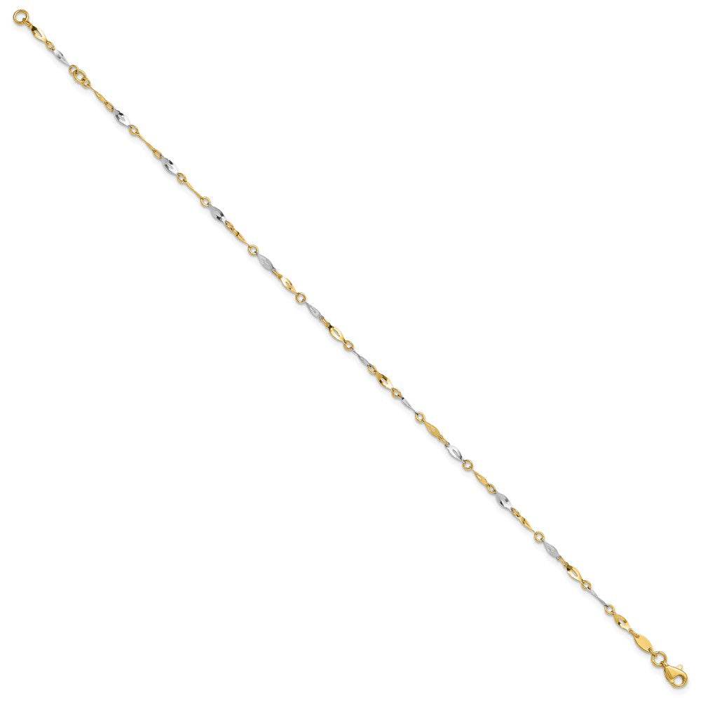 14K Two-Tone Gold Polished Twisted Link 9 Inch Plus 1 Inch Extender - Total 10 Inch Anklet